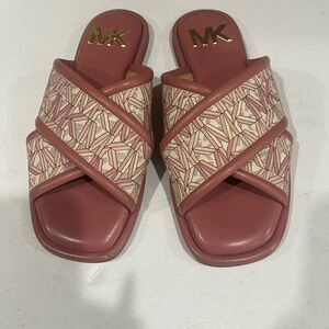 MICHAEL KORS GIDEON CRISS-CROSS MONOGRAMMED SLIDE SANDALS SIZE 7